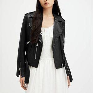 ALLSAINTS Balfern Belted Hem Leather Biker Jacket